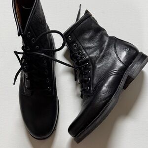 Frye Black Leather Lace-Up Boots